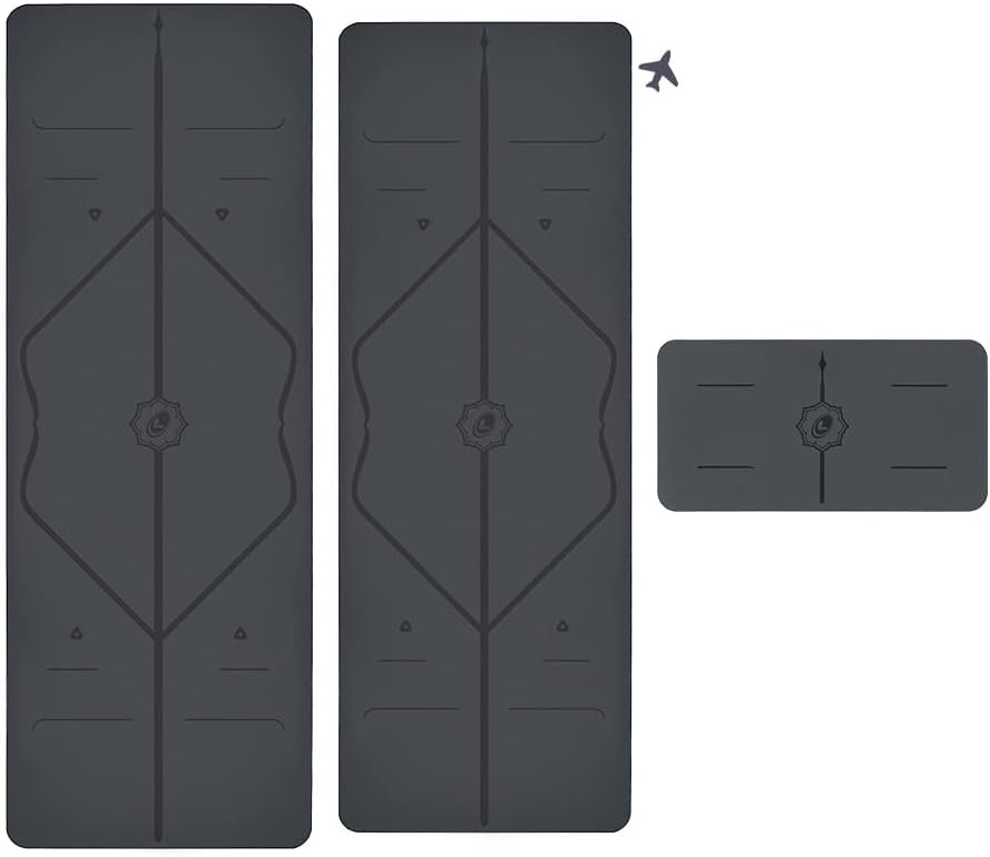 Yoga & Travel Mat & Yoga Pad Bundle Pack – Patented Alignment System, Eco-Friendly, Non-Slip , Made with Natural Rubber, Thick, Sweat Resistant, Comfortable - Grey/Grey/Grey