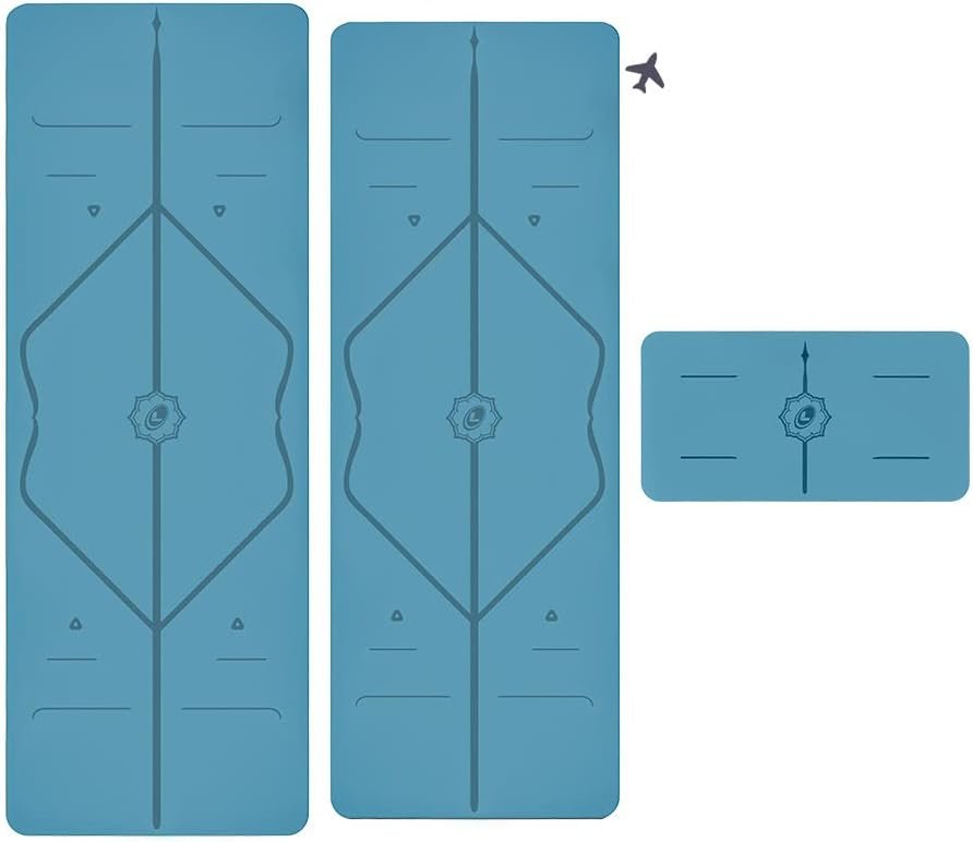 Yoga & Travel Mat & Yoga Pad Bundle Pack – Patented Alignment System, Eco-Friendly, Non-Slip , Made with Natural Rubber, Thick, Sweat Resistant, Comfortable - Blue/Blue/Blue