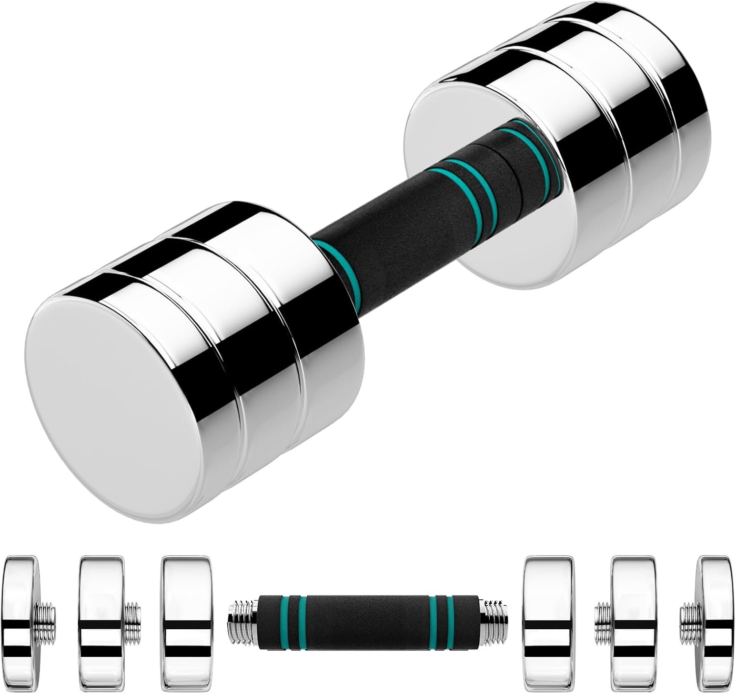 Single Steel Adjustable Dumbbell, 5/10/15lb Free Weight Single Dumbbell, Non-Slip and Comfortable Foam Handle, Adjustable Single Dumbbell for Home Gym Office Exercise