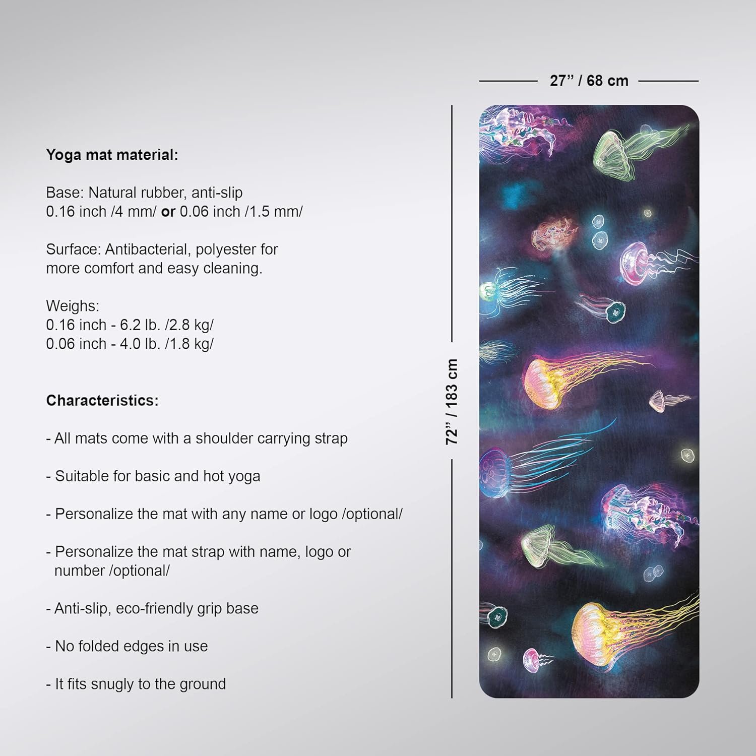 Glow Fitness Mat, Colrful Pilates Rug, Sea Life Anti-slip Workout Pad, 27"x72" (68x183cm), Y-94 - Image 2