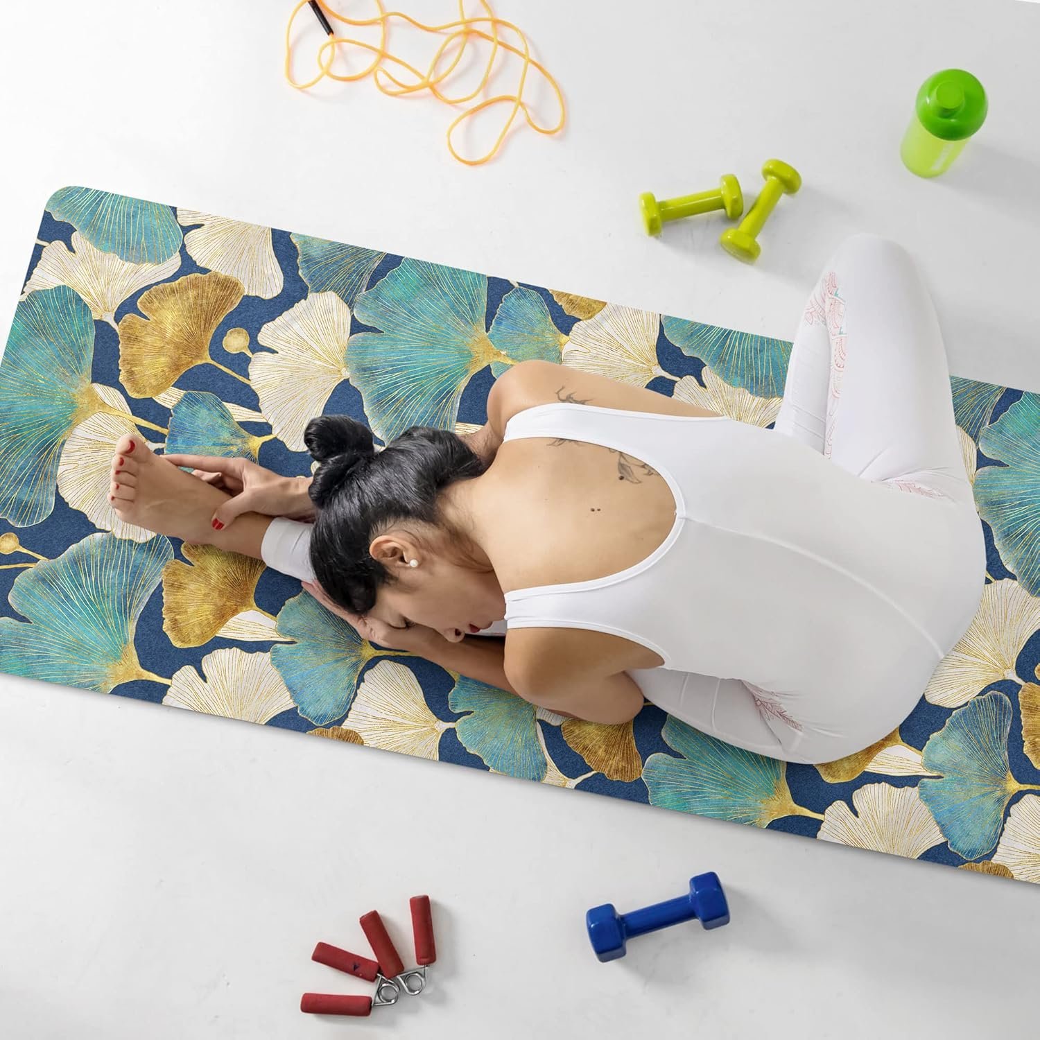 Floral Yoga Mat, Ginko Leaves Fitness Pad, Custom Anti-slip Workout Rug, 27"x72" (68x183cm), Y-222 - Image 2