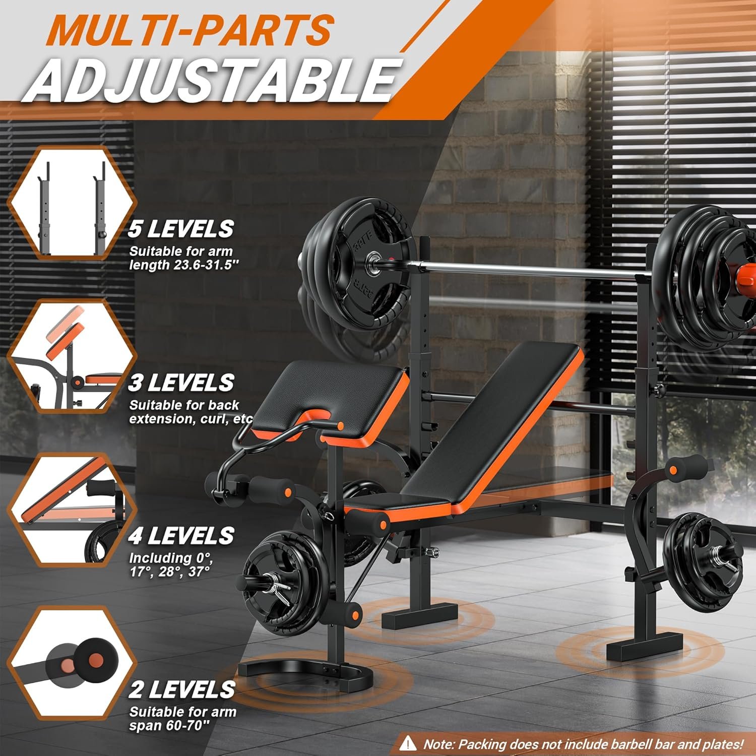 Weight Bench, 770LBS Bench Press Set with Leg Extension, 6 in 1 Weight Bench for Home Gym, Adjustable Workout Bench with Rack & Preacher Pad, Flat Incline Bench for Weight Lifting - Image 2